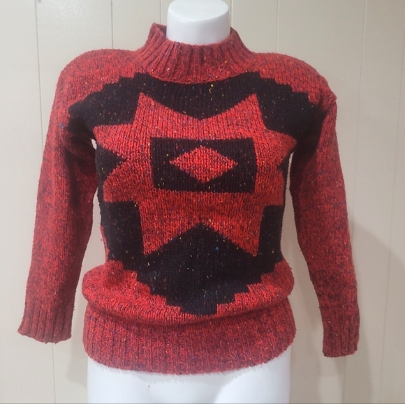 Vintage Wool Blend Sweater Southwestern Jumper LizWear Sz M Petite Shoulder Pads - Picture 3 of 9